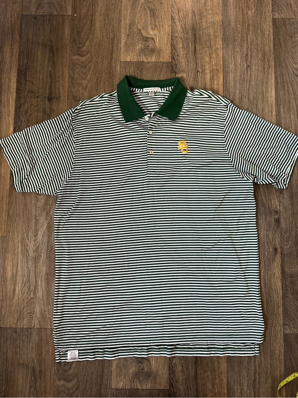 Peter Millar Baylor Bears Green/White Striped Polo Shirt Men's XL Short Sleeve